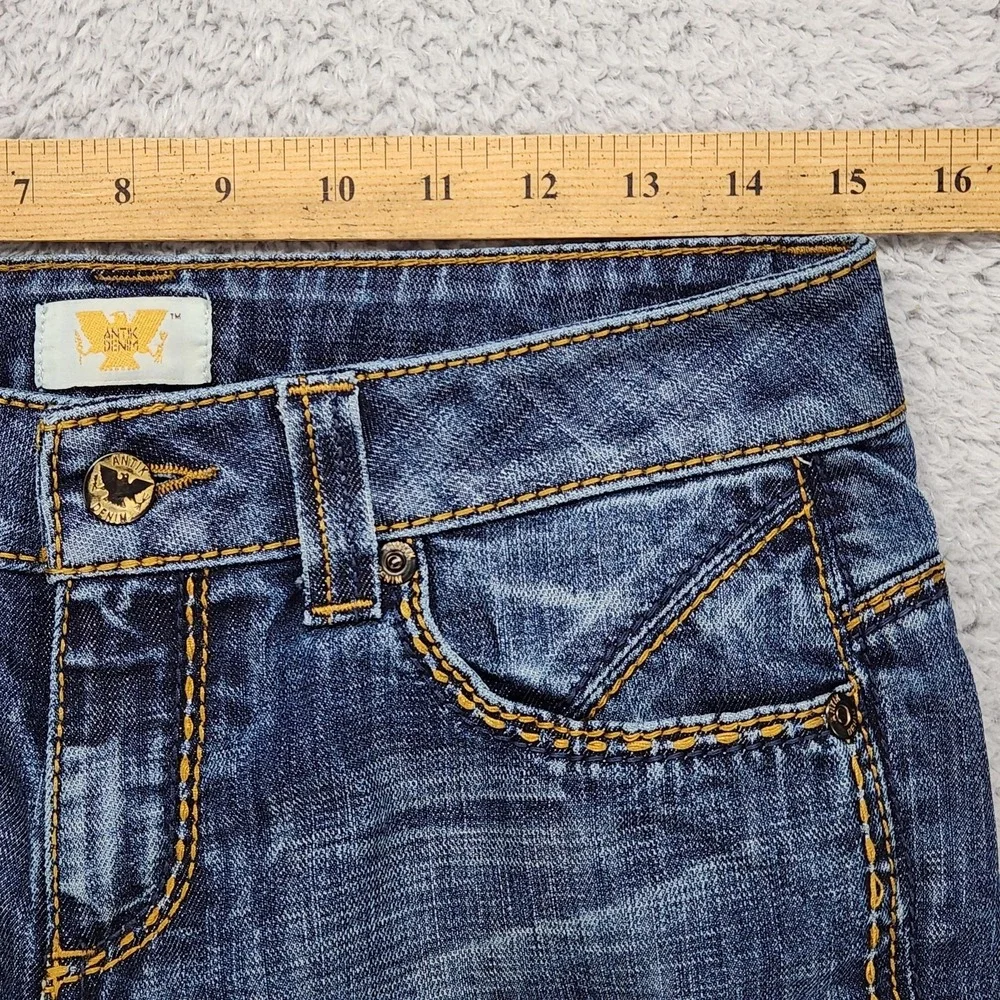 Antik Denim Jeans Womens 29 Medium Wash Low Rise Skinny Stretch Blue Embroidered